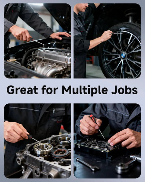 4-Piece Mechanic Pick Set With Soft Grip Handles for O Rings, Oil Seals, Gaskets, Electronics, and Auto Repair in use