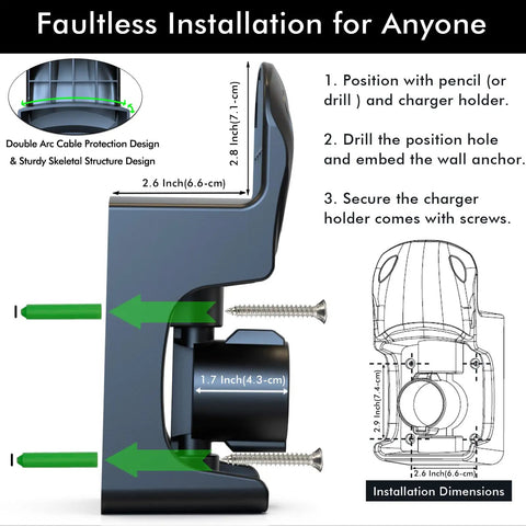 Installation steps for Swivel EV Charger Wall Mount For Tight Spaces Ditch The Cable Mess Keeps 25Ft J1772 Cord Off The Floor