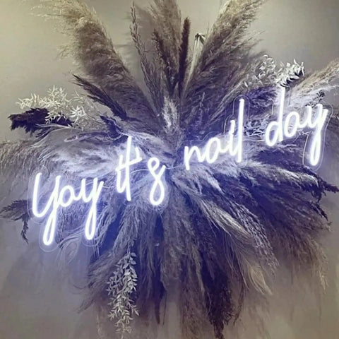 Neon Sign For Nail Salon Open Welcome LED Light Perfect For Beauty Studio Decor Nail Art Bar Shop Vibe White Glow Adds Aesthetic Room Decor And Makeup Studio Sign Light For Home Office with pampas grass