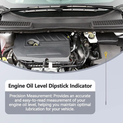 Ford Engine Oil Dipstick Indicator Fits Edge Escape Explorer Focus Fusion Taurus And Lincoln MKC MKT MKX MKZ 2L Replacement Oil Level Stick displayed in vehicle engine for quick oil checks.