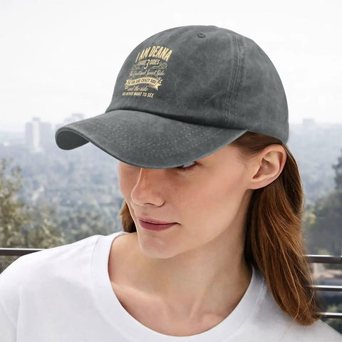 Woman wearing Lightweight Distressed Baseball Cap For Women With Washed Low Profile Style, Adjustable Buckle Strap outdoors
