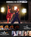 Dancers illuminated by 2-Pack Pro-Grade Bi-Color LED Photography Lighting Kit, 36W Output, 2700K-6500K, with dimmable feature and remote.