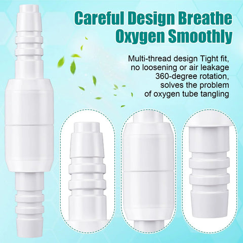 Geiserailie 10-pack oxygen tubing swivel connector, white plastic, 360° rotation to prevent tangling