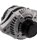 Direct Fit Premium Alternator With Plug And Play Install And Sweet Electrical Output OEM Replacement 11775 close-up of aluminum unit with black pulley