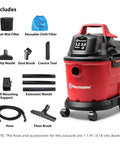 Heavy Hitter Compact Wet Dry Shop Vacuum With 3.2 Gallon Tank And 2.5 Peak Horsepower Suction with various accessories displayed.