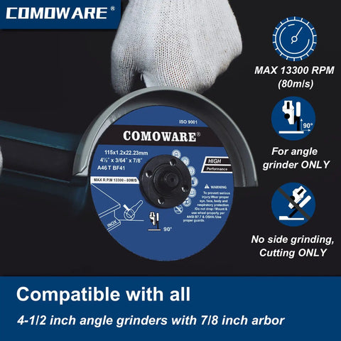 Ultra Thin 4.5 Inch Cut Off Wheel Set 50 Plus 2 Pack For Metal And Stainless Steel Cutting On Angle Grinders, Seven Eighths Inch Arbor
