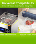 Universal compatibility with vacuum sealer machines using Premium Vacuum Sealer Bags 6 Pack With 3 Rolls 11x20 And 3 Rolls 8x20 BPA Free.