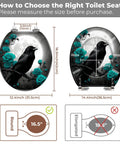 Round Decorative Toilet Seat for Bathroom size guide showing measurements for round and elongated styles.