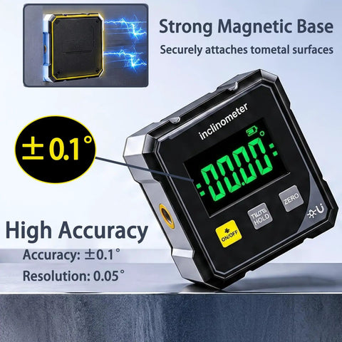 Dead On Digital Angle Finder Inclinometer displays ±0.1° accuracy and strong magnetic base for secure attachment.