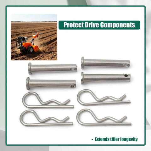 Heavy-Duty Clevis Pin And Clip Kit Replacement For Husqvarna Tiller Drive, Replaces 532132673 And 532003146, Pro-Grade Hardware That Protects The Drive Assembly And Extends Equipment Life., four steel clevis pins and clips for tiller drive assembly