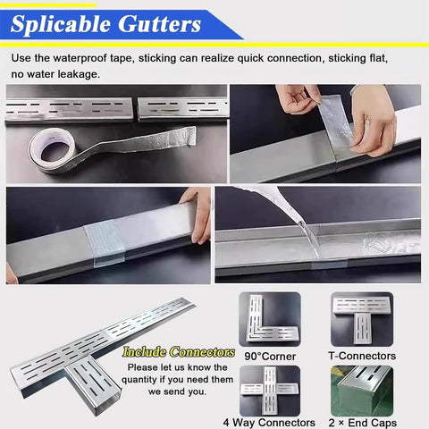 Beefy Heavy Duty Stainless Outdoor Trench Drainage Kit With Slim Low Profile Grate For Courtyard Lawn And Driveway Rust Resistant 304 Stainless Steel Splicable Design For Quick Easy Custom Drain Lines with connectors