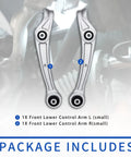 Beefed Up Suspension Front Lower Forward Control Arm Pair For Audi A4 A5 A6 S4 S5 RS5 RS7 Q5 SQ5 Allroad A7 And Porsche Macan 23.5mm Replacement Upgrade Kit, showing silver control arms with labeled ends.