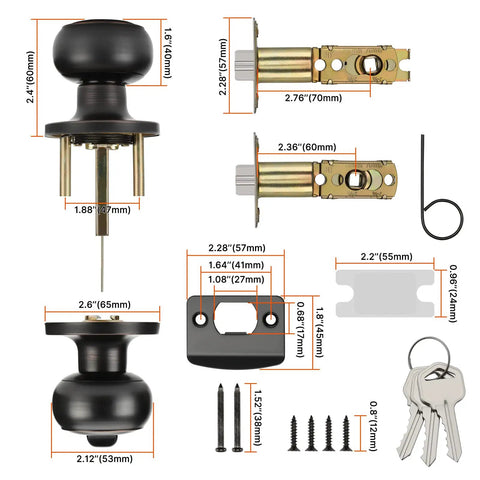 Oil Rubbed Bronze Exterior Door Knob With Lock And Key, Keyed Entry, One Pack With Keyed Alike, Great For Doors, Includes Keys