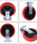Heavy Eight Inch Swivel Caster Wheels Four Pack Premium Polyurethane Treads on a metal plate for easy installation.
