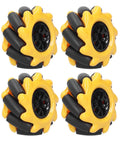 Omni Mecanum wheel set, yellow body with black rollers, 48mm, 4-pack