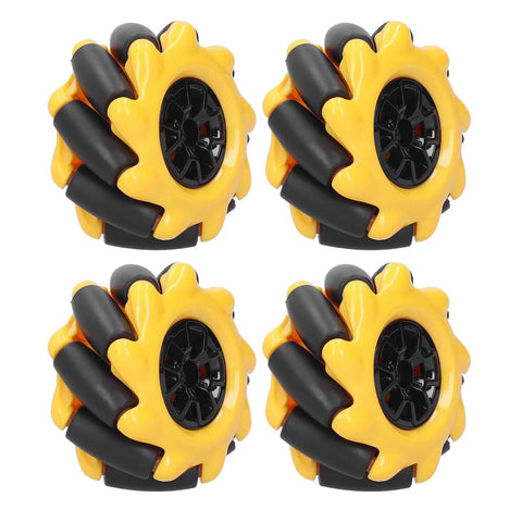 Omni Mecanum wheel set, yellow body with black rollers, 48mm, 4-pack