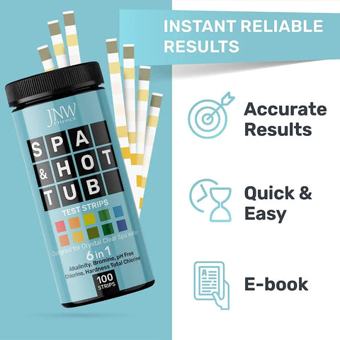 6 In 1 Water Test Strips For Hot Tubs Pools And Spas 100 Quick And Accurate Strips For Chlorine Bromine pH Hardness Alkalinity Budget Friendly Kit With Easy E Book Guide And Maintenance Tips