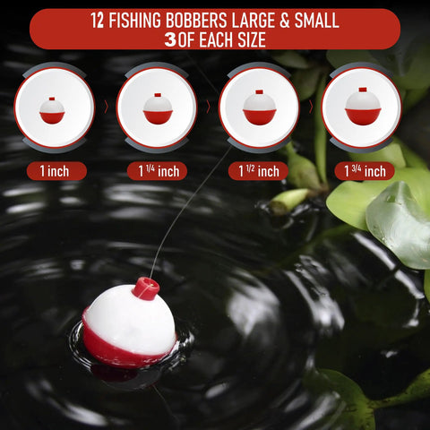 Ultimate Fishing Bobber Assortment Pack With Snap On Style Red And White Bobbers Large And Small Sizes For Any Tackle Box 12 Pack