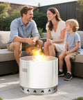 Family enjoying 27 Inch Smokeless Fire Pit Stand For Solo Stove Bonfire outdoors, showcasing stainless steel ring frame.