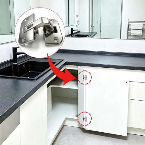 Heavy Duty Adjustable Pie Cut Corner Hinge For Lazy Susan Cabinets And Bifold Doors Compatible With Grass 975, installed in kitchen cabinet.