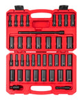 Pro Grade Three Eighths Inch Drive Deep Six Point Impact Socket Set, 37-Piece Pack With 15 Fractional And 19 Metric Sockets