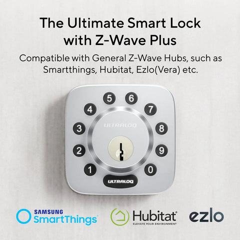 Front view of Z Wave 5 in 1 Keyless Smart Lock With Door Sensor And Remote Access Lets You Lock Unlock Share Access Codes