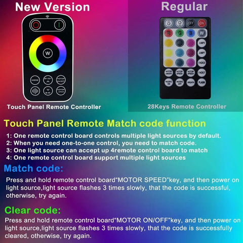 Comparison of new touch panel remote and regular 28-key remote for 550Pcs Twinkle Starlight Fiber Optic Headliner Kit