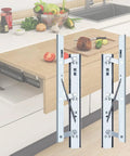 Heavy Duty Soft Close Drawer Slides Featuring Ball Bearings For Concealed Side Mount Extension On Desks And Cabinets Built Like A Tank Rock Solid Cold Rolled Steel Storage Setup Pair beside kitchen countertop with ingredients.