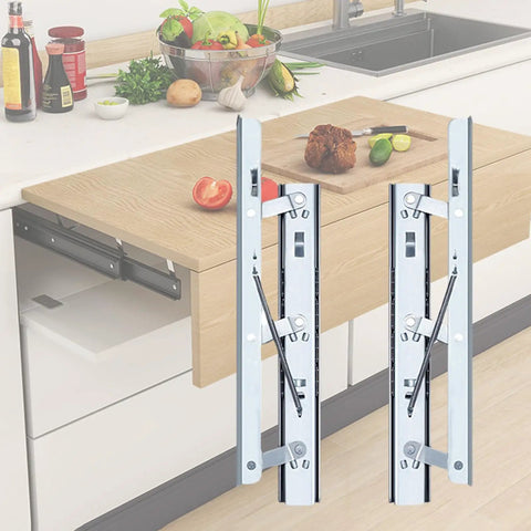 Heavy Duty Soft Close Drawer Slides Featuring Ball Bearings For Concealed Side Mount Extension On Desks And Cabinets Built Like A Tank Rock Solid Cold Rolled Steel Storage Setup Pair beside kitchen countertop with ingredients.