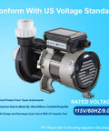 Straight Up Professional Heavy Duty Hot Tub Bath Pump Motor 110V 9A 1.5 Inch Port 116GPM Flow Rate Top Shelf Spa Jet Pump Replacement Kit Built Different, detailed angle showing motor and fittings.