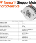 YEJMKJ NEMA 14 round bipolar stepper motor with silver mounting flange, 0.9° step, 0.35A, 2Ncm torque, 0.5m cable