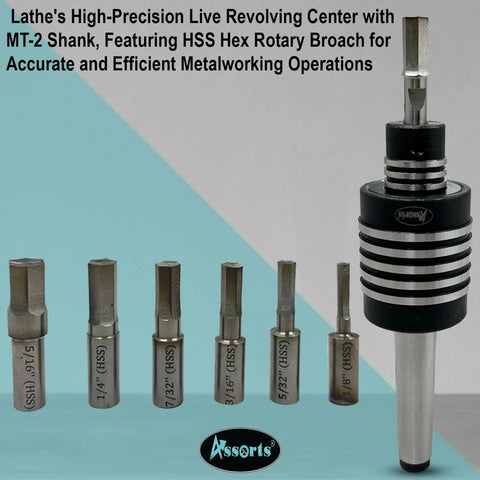 MT2 Rotary Broach Tool Holder With 7 Piece Hex Broach Set In Imperial Sizes For Milling And Lathe Projects, High Precision Clamping