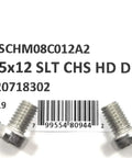 M8 X 12 Stainless Steel Slotted Cheese Head Machine Screws Featuring Knockout Din84 Specs And Heavy Duty A2 70 Grade For Zero Wiggle Installation And Smooth Threading In 10 Piece Pack with barcode and labels.