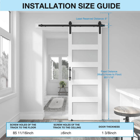 Five Panel Sliding Glass Barn Door Kit With Frosted Glass Waterproof Finish Includes 6 Ft Hardware Easy Pre Drilled Assembly Fits Up To 32 In By 82 In Opening White installed in room
