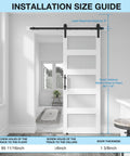 Installation size guide for Kick Up Your Home Game With This Slick 32 By 84 Inch Five Panel Sliding Glass Barn Door.