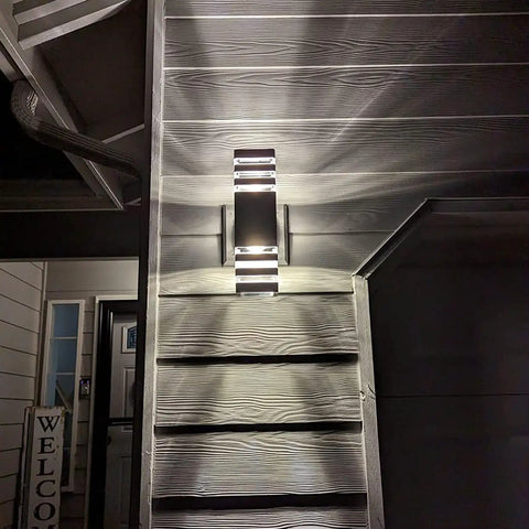 LED Up And Down Outdoor Wall Lights Two Pack Sconce For Porch Patio And Garage Exterior House Lighting 14W IP65 3000K 1200LM GU10 Bulbs Square Outdoor Light Fixture Dope Curb Appeal mounted on house wall