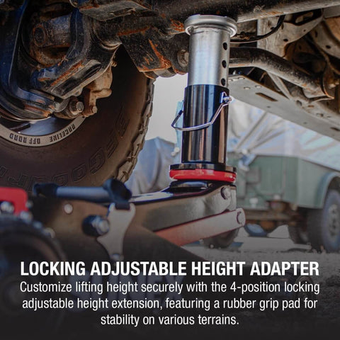 2 Ton Off Road Jack With 28.4 Inches Lift Height, Rapid Rise Mechanism, Locking Adjustable Height Adapter under vehicle