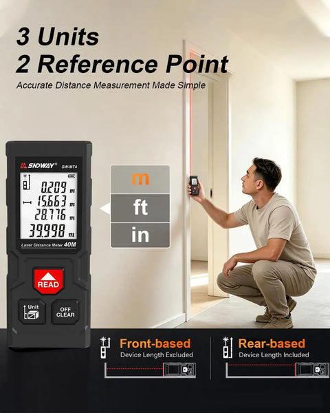 Slick Compact Laser Distance Measure 131 Ft Range With Deadly Accurate 2 Mm Precision For Pro Handyman And Home Diy Construction Projects Featuring Dual Reference Lines And 2 Aaa Batteries For No Sweat Quick Room Measurements