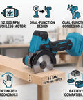 Kickass Cordless Mini Circular Saw And Angle Grinder Hybrid With Reversible Rotation And Adjustable Cutting Depth for wood projects.