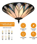 Vintage Stained Glass Ceiling Light 18-Inch Flush Mount Fixture With Bowl Shade, Tiffany-style design, lamp holder E26