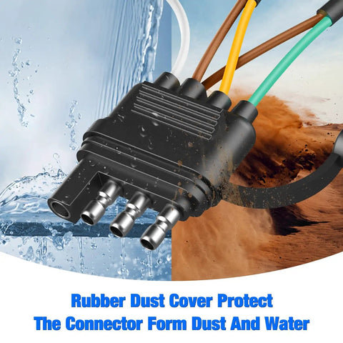 26 Foot 4 Pin 5 Wire Trailer Wiring Harness Kit for Boat Trailers with water and dust resistant flat connector