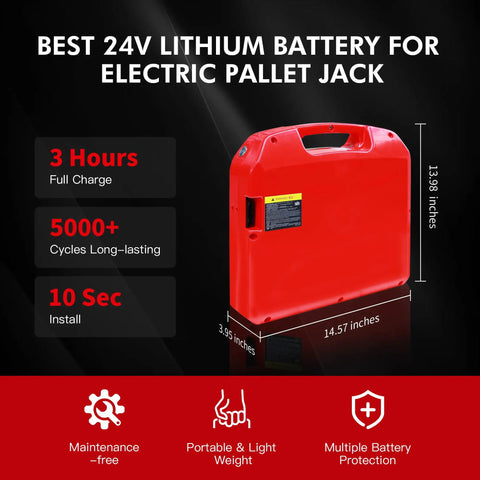 Heavy Duty 24V 20Ah Electric Pallet Jack Lithium Ion Battery For Heli Jialift Lonking Jac Tailift Forklift, red, dimensions 14.57x13.98x3.95 inches.