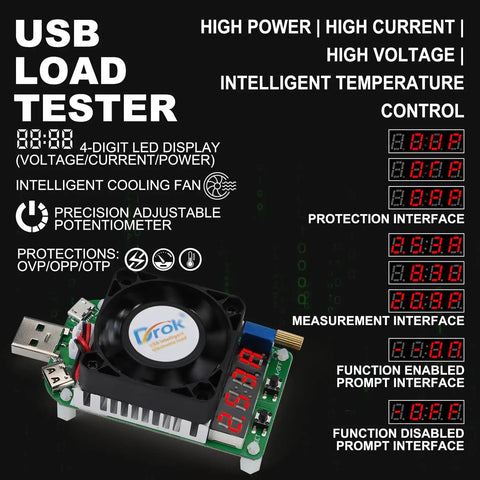 USB Load Tester For Real World Testing No Fluff Electronic Load Resistor Module 25W LD25 USB-C board with cooling fan and LED display