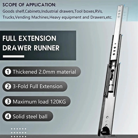 Heavy Duty Drawer Slides 53mm With Ball Bearings For Smooth Quiet Operation 120kg Load Detachable No Lock Rails 1 Pair