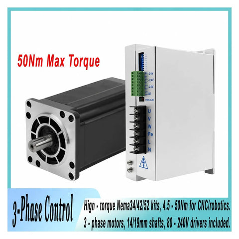 Badass Heavy Duty Three Phase Stepper Motor Kit Paired With Smooth Ball Screw Drive System For Cnc Machining And Robotic Builds Featuring 34 42 And 52 Frame Sizes That Crank Out Forty Five To Fifty Newton Meters Of Pure Torque Power with driver electronics for precise movements.
