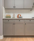 Gray kitchen cabinets with 30 Pack Matte Black Zinc Euro Style Cabinet Knobs Set One And One Quarter Inch Drawer Pulls And Door Handles