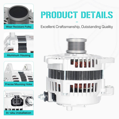 Drop-In Alternator Replacement For Altima And Sentra 2.5L 2002-2006, Easy Install, showing wear-resistant pulley and aluminum housing