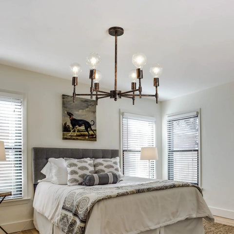 Six Light Bronze Sputnik Chandelier With Industrial Modern Matte Finish Semi Flush Mount Ceiling Light Fixture in bedroom