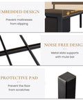 Features of Black Queen Bed Frame Featuring Integrated Led Lights And Convenient Charging Station, with embedded design and protective pad.