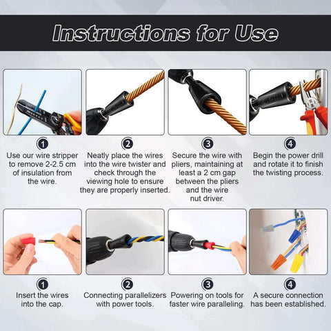 Instructions for using Multifunctional Wire Twister Tool Set For Drill With 4 Lightweight Wire Nut Twisters
